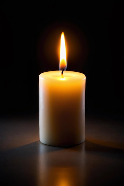 Photo a memorial candle on a dark background burning candle on black background copy space