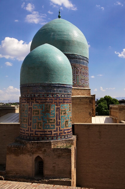 Memorial complex ShakhiZinda in Samarkand in Uzbekistan The domes of the towers of the mosque Tourism concept 2