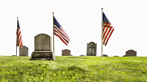 Photo memorial day flags before arlington tombstones