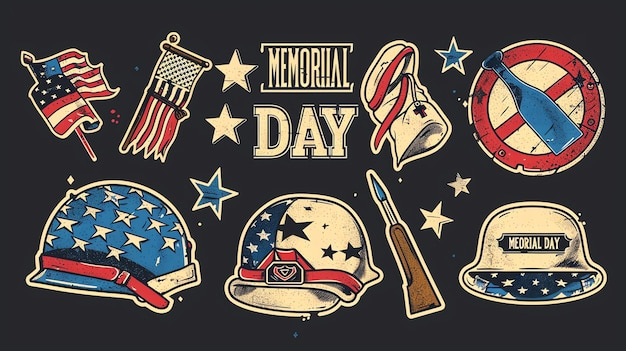 Memorial day graphic design with vintage army elements