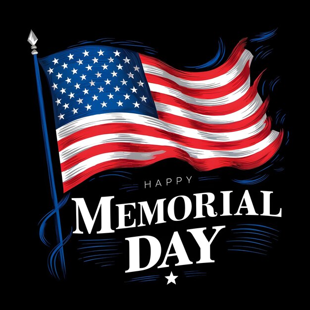 Memorial Day illustration text Memorial Day with America flag Memorial Day card