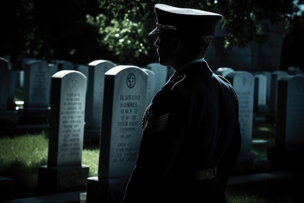 Memorial day photo with american flags in the cemetery Generative AI