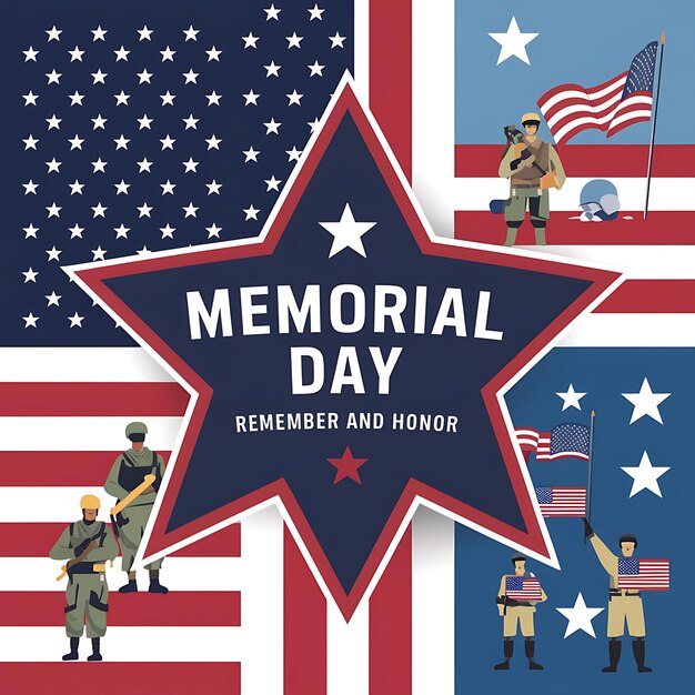 Memorial Day Remember and Honor with stars Social Media Post banner or greeting card