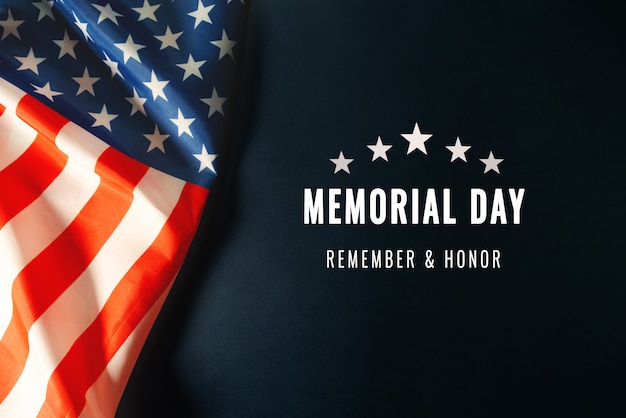 Memorial Day with American flag on blue background