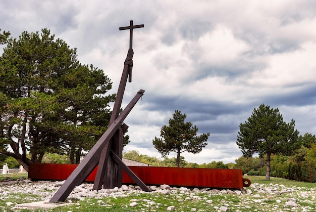 Memorial monument sinkholes in Italian called foibe