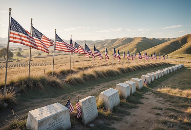 Memorial Plaques Adorning a Sweeping Battlefield