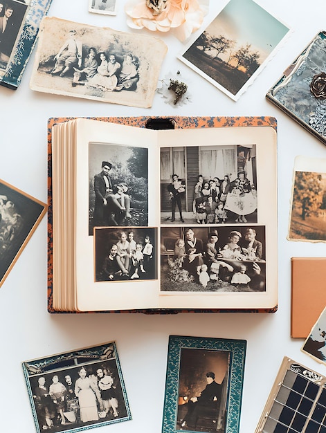 Memories Unfold Vintage Photos on a Bright Table