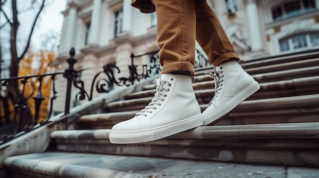 Photo men ankle sneakers white street style apparel shoot