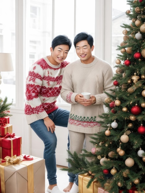 Men asian happy men in sweater Generative AI