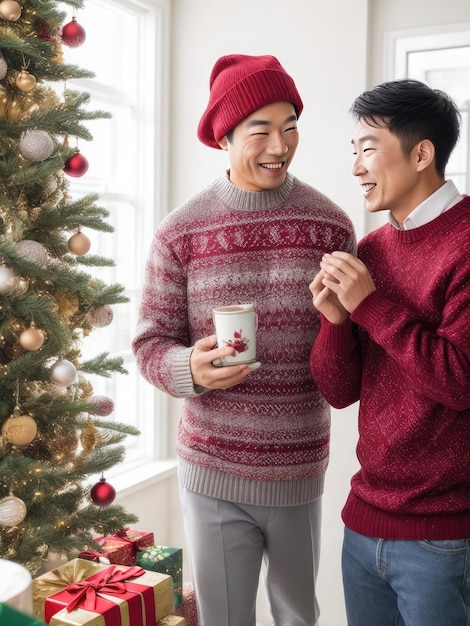 Men asian happy men in sweater Generative AI