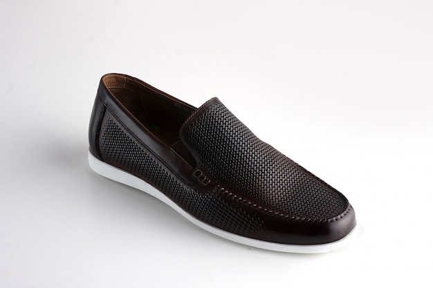 Men fashion black shoe loafer isolated on a white background.