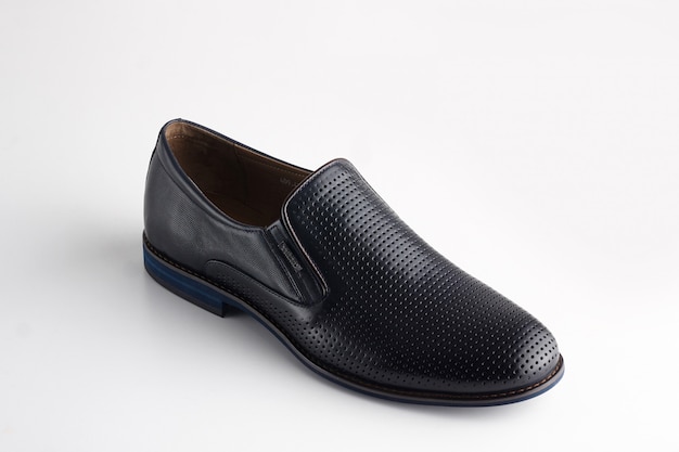 Men fashion black shoe loafer isolated on a white background.