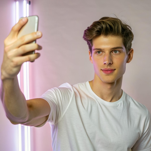 Photo men headshot in neon light