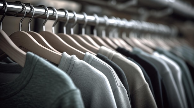 Men's clothing on hangers in the store Toninggenerative ai