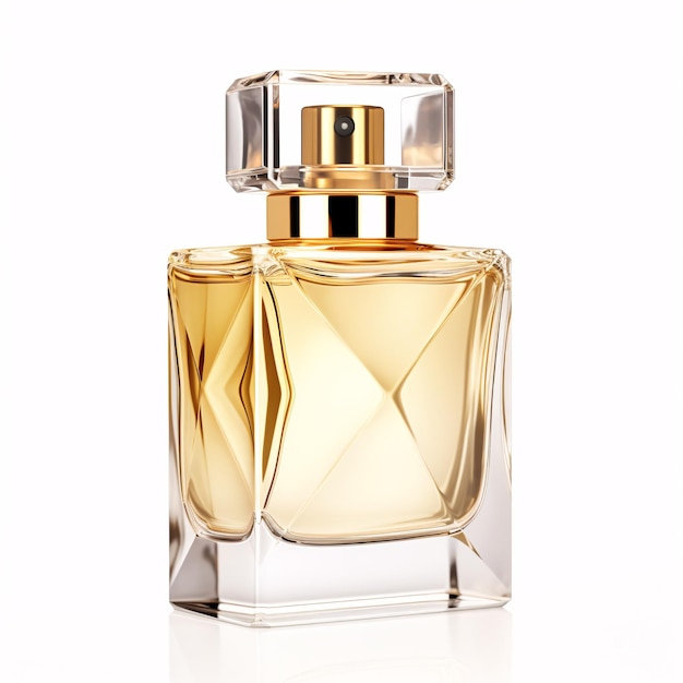 Men's Eau De Parfum in Beautiful Gold Glass Bottle Isolated on White Fragrance for Men