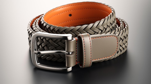 Men's leather belt with a metal buckle on a gray backgroundgenerative ai