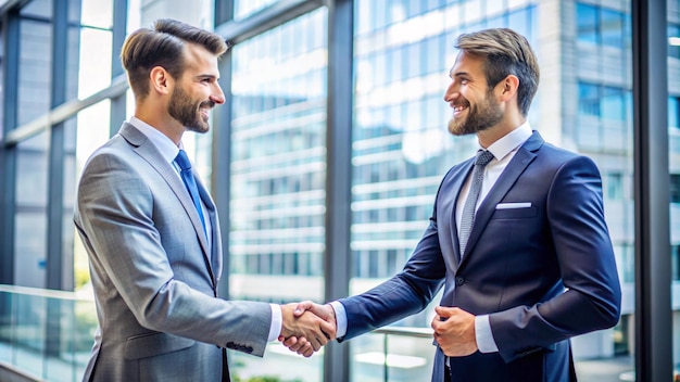 men shaking hands in front of a window