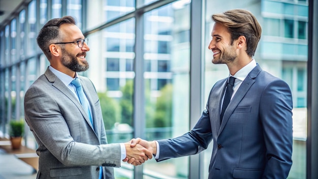 men shaking hands in front of a window