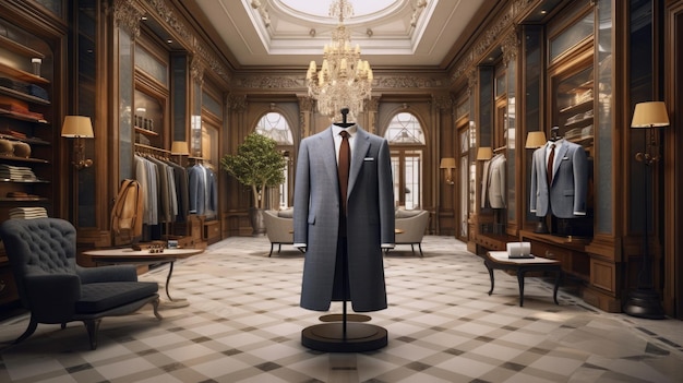 Men shirt in form of suits on mannequin in tailoring room Luxury banner for an expensive men's cloth