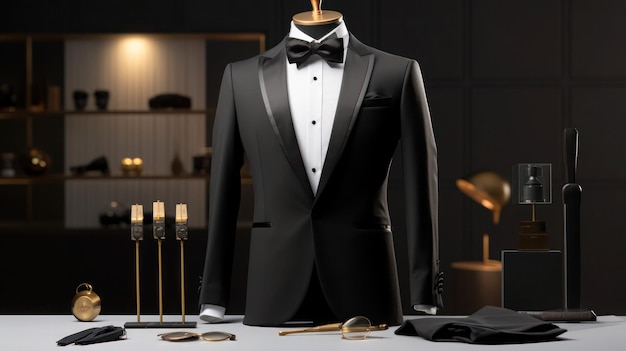 Men shirt in form of suits on mannequin in tailoring room Luxury banner for an expensive men's cloth