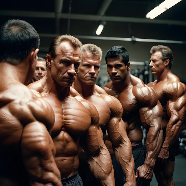 men standing in a gym one of which has the words men on the back