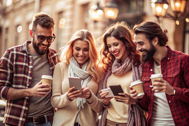 Photo men with a beard and glasses sit at a table and use a tablet