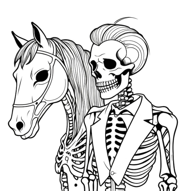 Photo men with horse face skeleton line white background