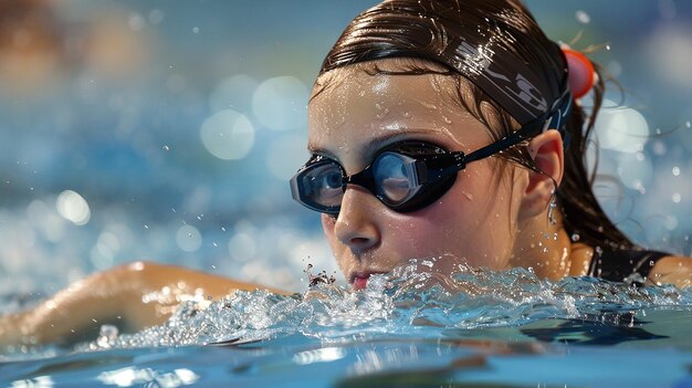 Men and Woman Swimming Freestyle in pool