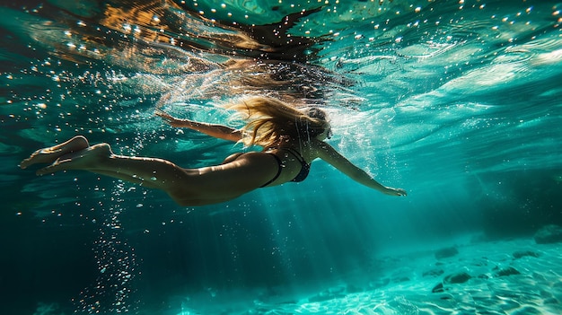 Men and Woman Swimming Freestyle in pool