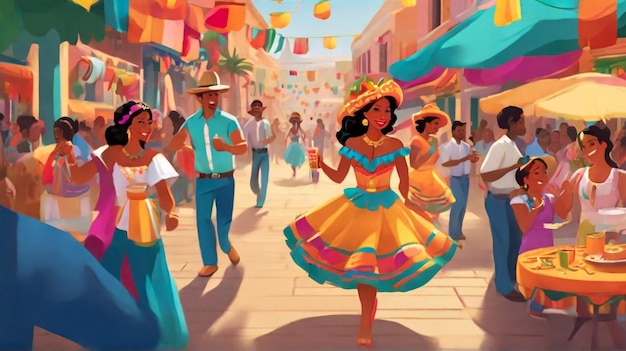 Men and women take part in the parade on the occasion of cinco de mayo Vector illustration of cinco