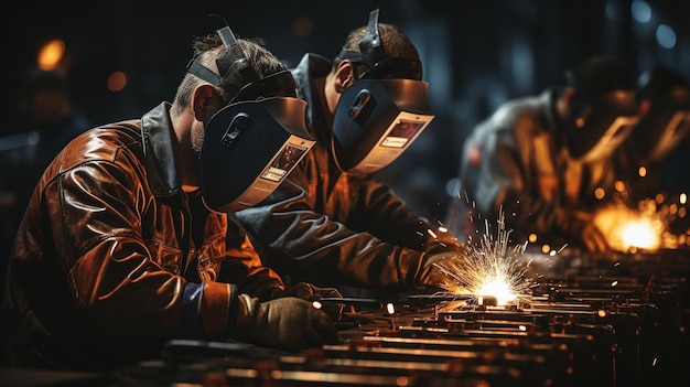 Men working in heavy industry and manufacturing facilities wearing safety gear especially in the iron and metal industries