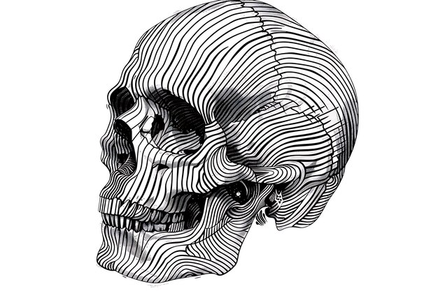 Photo menacing black and white skull illustration with bold thick strokes gothic horror concept