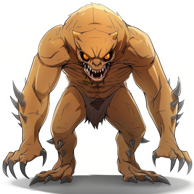 Photo a menacing brown bipedal monster with sharp claws and teeth