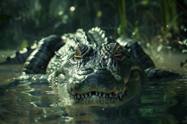 Menacing crocodile lurking in murky waters