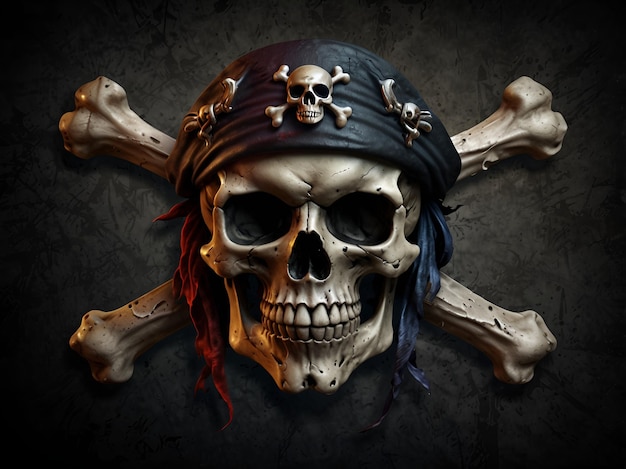 Photo menacing pirate skull with crossed bones bold logo design