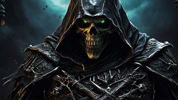 Menacing Skull Warrior In Haunted Woods Scene