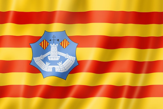 Menorca, Balearic islands flag, Spain waving banner collection. 3D illustration