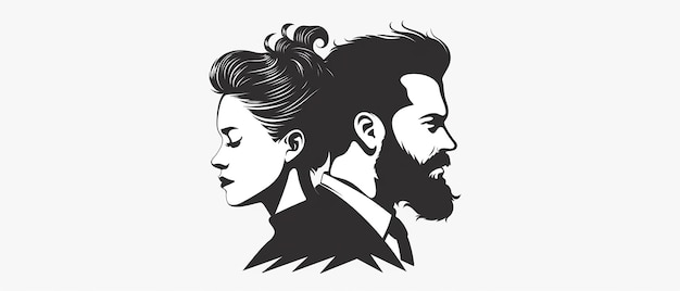 Mens Barber and Curly Hair Girl Logo Black and White Front View