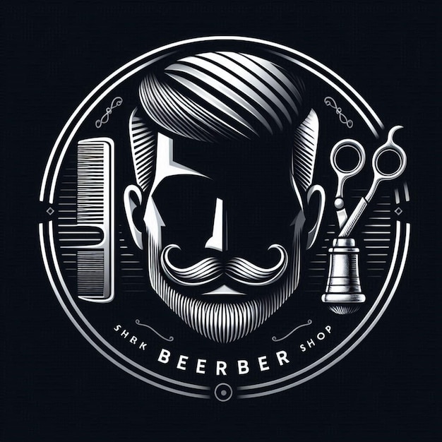 Mens barber shop logo background with golden lines and black background