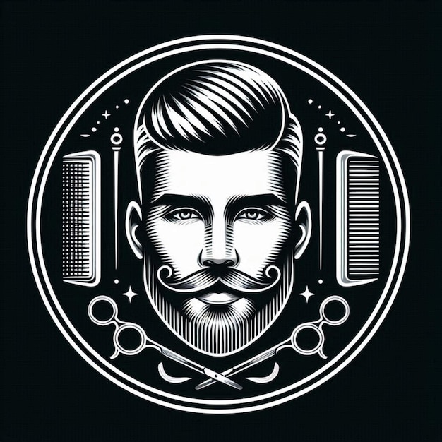 Photo mens barber shop logo background with golden lines and black background