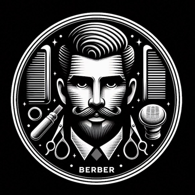 Mens barber shop logo background with golden lines and black background