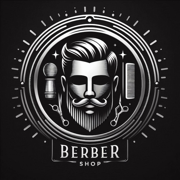 Photo mens barber shop logo background with golden lines and black background