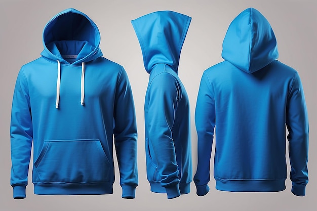 Photo mens blue blank hoodie templatefrom two sides natural shape on invisible mannequin