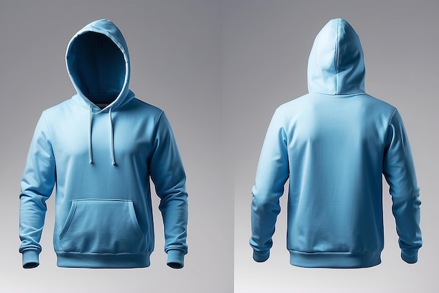 Mens Blue blank hoodie templatefrom two sides natural shape on invisible mannequin