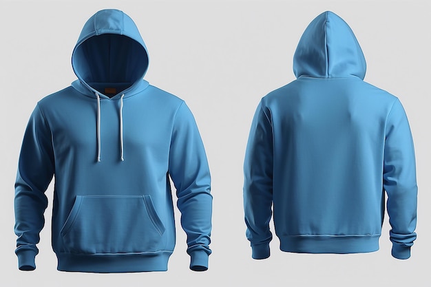 Mens Blue blank hoodie templatefrom two sides natural shape on invisible mannequin