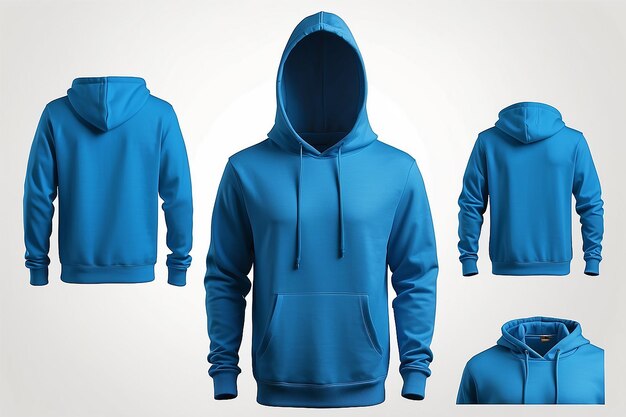 Photo mens blue blank hoodie templatefrom two sides natural shape on invisible mannequin