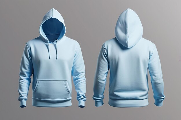 Mens Blue blank hoodie templatefrom two sides natural shape on invisible mannequin