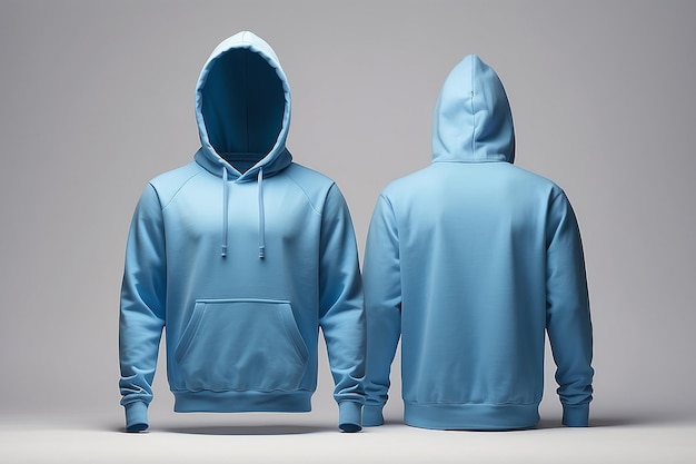 Photo mens blue blank hoodie templatefrom two sides natural shape on invisible mannequin