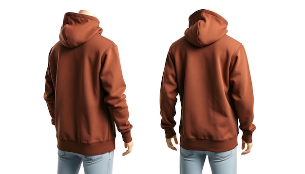 Mens brown dark chocolate blank hoodie templatefrom two sides natural shape on invisible