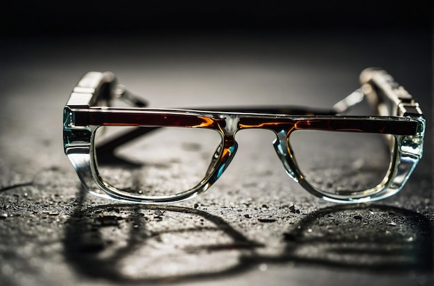 Mens glasses with broken glasses Macro photography closeup studio shot